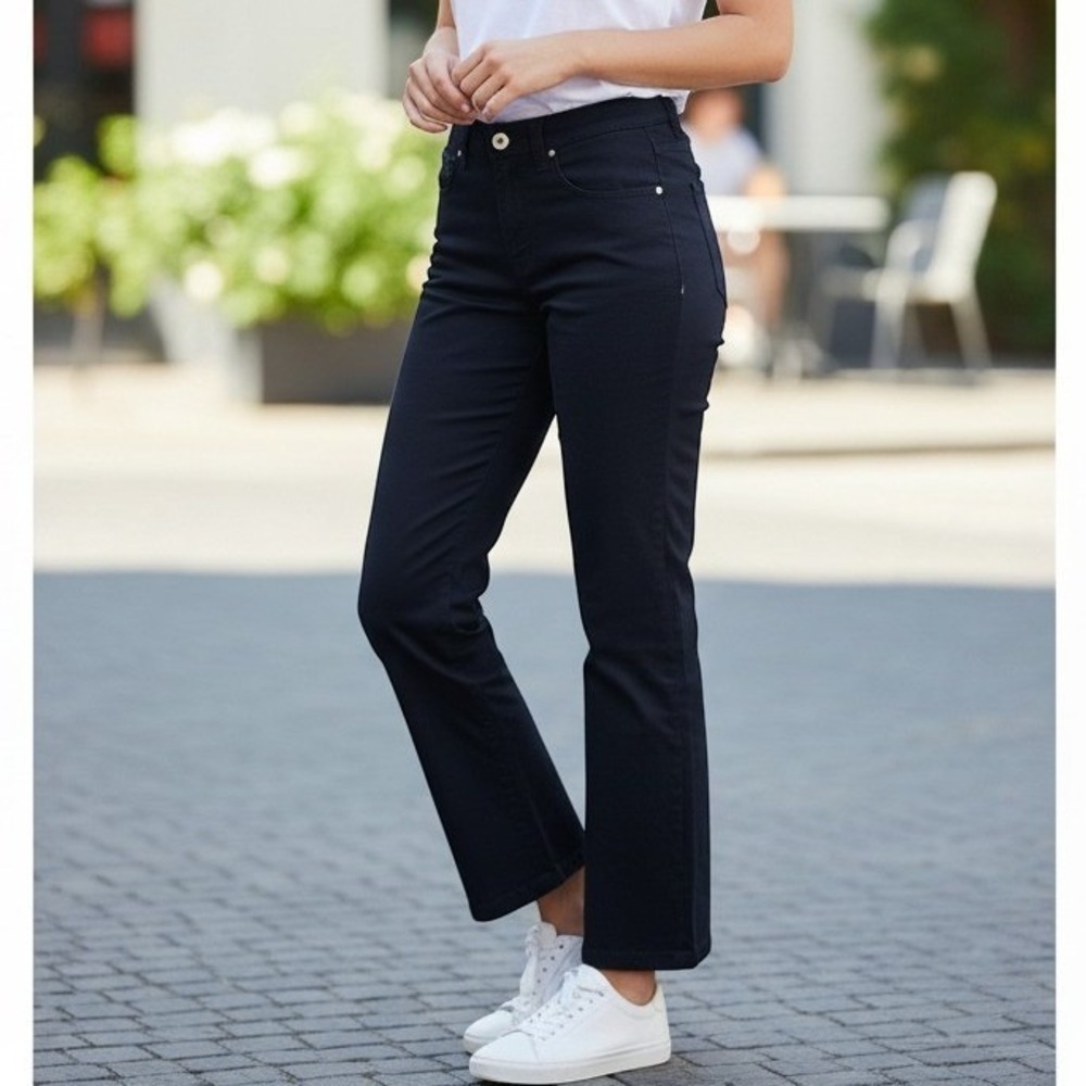 Armani Jeans Trousers Womens 28 Navy Blue Straight Leg Stretch Logo 3055